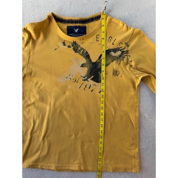 Vintage Y2K Grunge Preppy American Eagle Shirt Long Sleeve SML Yellow - Picture 4 of 7